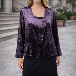 NEW Soft Surroundings Velvet Purple Beaded Top Jacket  L/S  Button Large